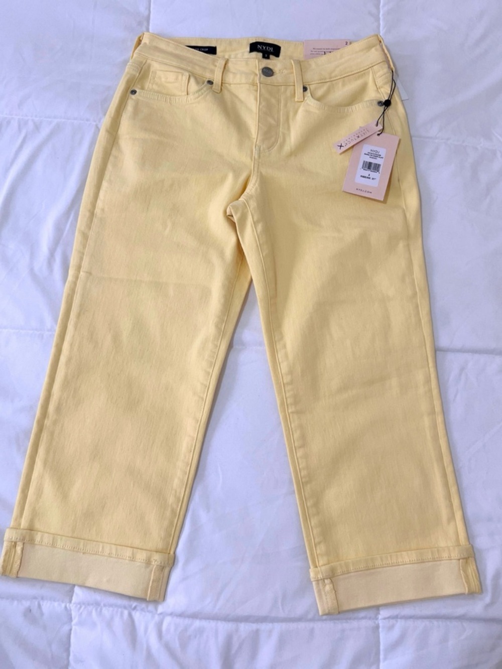 NYDJ Yellow Cropped Jeans Women’s Size 2 Lift Tuck Technology Spring Denim NWT - Picture 5 of 11